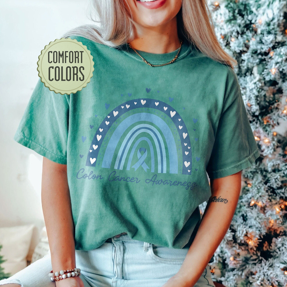 Colon Cancer Comfort Colors Shirt, Colon Cancer Ribbon,  Colon Cancer Gifts, Cancer Awareness Shirt, Blue Awareness Ribbon - 4.jpg