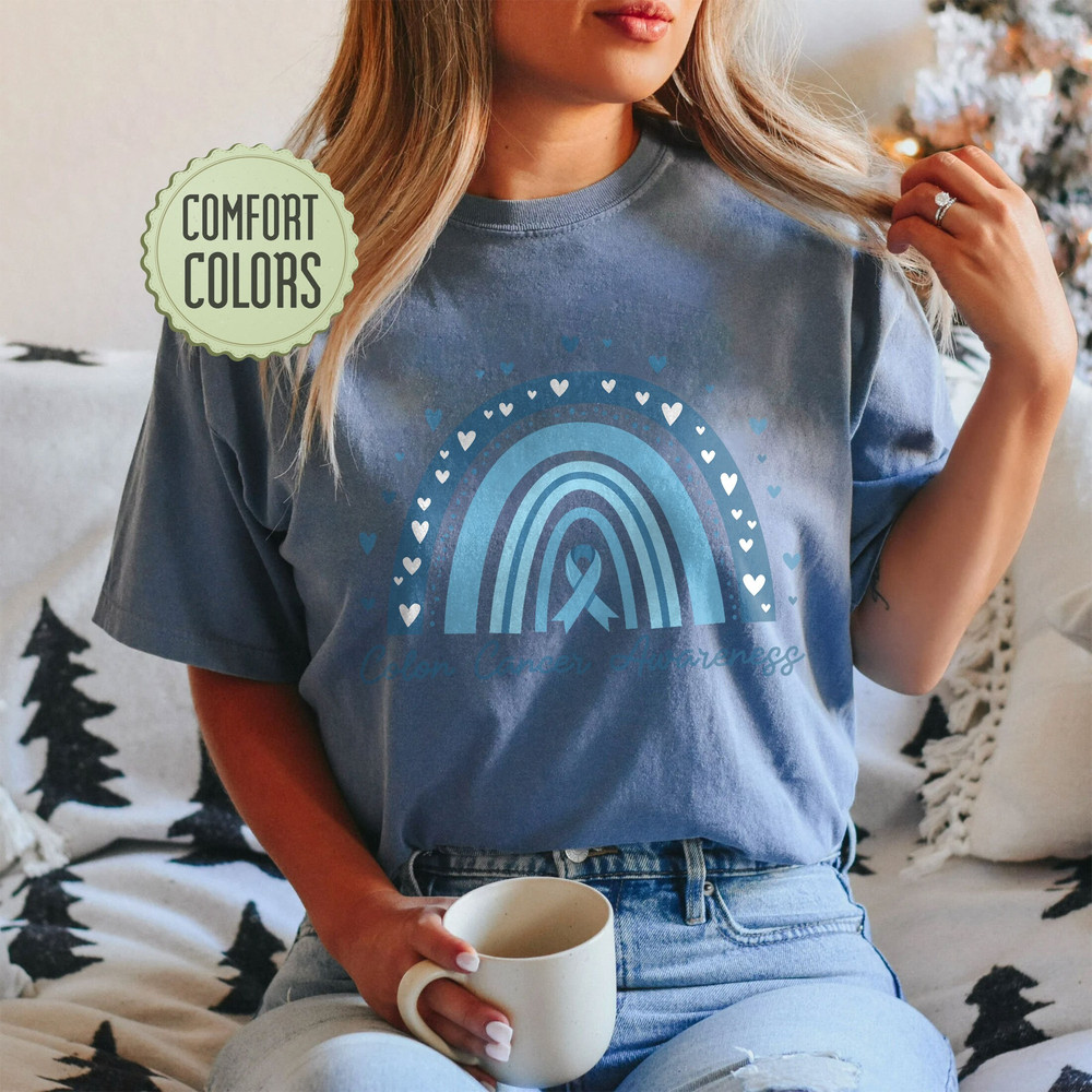 Colon Cancer Comfort Colors Shirt, Colon Cancer Ribbon,  Colon Cancer Gifts, Cancer Awareness Shirt, Blue Awareness Ribbon - 5.jpg