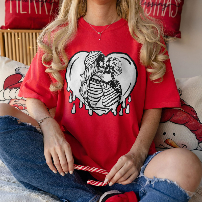 Comfort ColorsĀ® Aesthetic Skeleton Lesbian Couple Shirt, Queer Love Apparel, Lesbian Bridal Party Outfit, Hugging Skeletons Shirt - 1.jpg