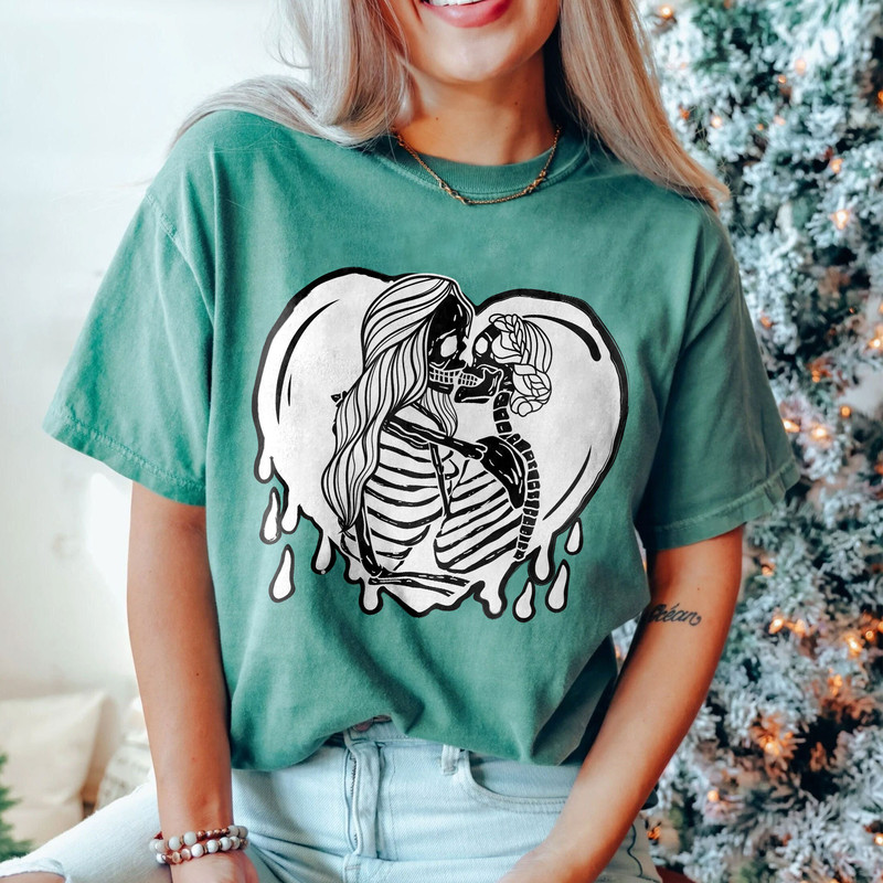 Comfort ColorsĀ® Aesthetic Skeleton Lesbian Couple Shirt, Queer Love Apparel, Lesbian Bridal Party Outfit, Hugging Skeletons Shirt - 2.jpg