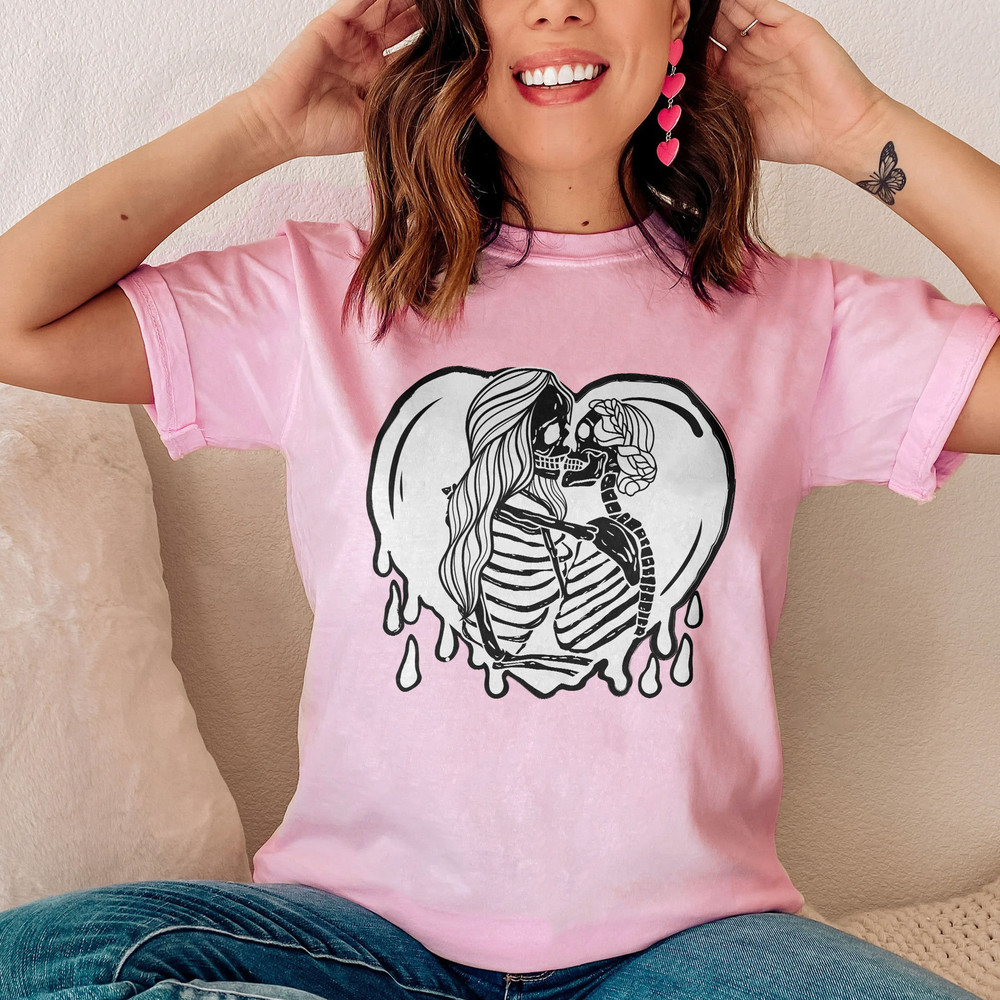 Comfort ColorsĀ® Aesthetic Skeleton Lesbian Couple Shirt, Queer Love Apparel, Lesbian Bridal Party Outfit, Hugging Skeletons Shirt - 3.jpg
