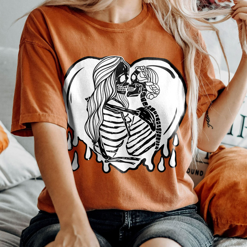 Comfort ColorsĀ® Aesthetic Skeleton Lesbian Couple Shirt, Queer Love Apparel, Lesbian Bridal Party Outfit, Hugging Skeletons Shirt - 4.jpg
