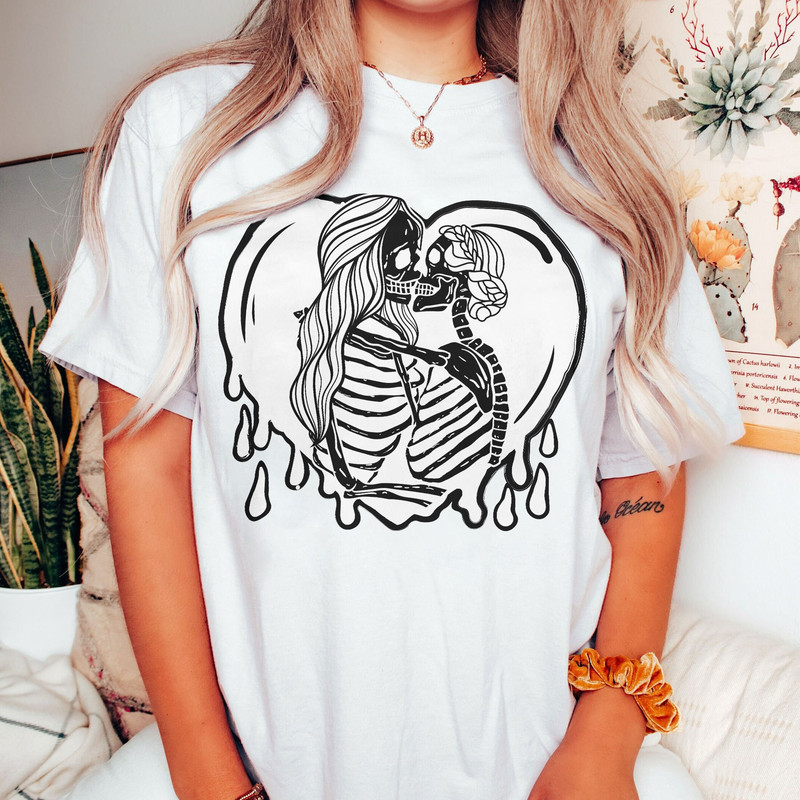 Comfort ColorsĀ® Aesthetic Skeleton Lesbian Couple Shirt, Queer Love Apparel, Lesbian Bridal Party Outfit, Hugging Skeletons Shirt - 5.jpg