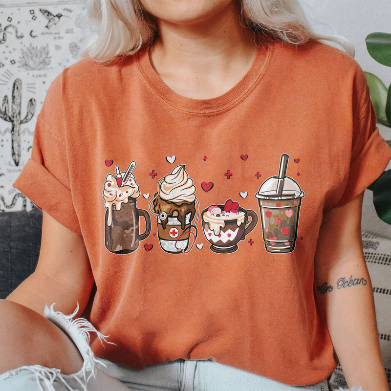 Comfort Colors® Valentine Coffee Lover Shirt, Latte Iced Stars Coffee Shirt, Valentines Day Shirt For Couples, Shirt Matching Couples - 3.jpg