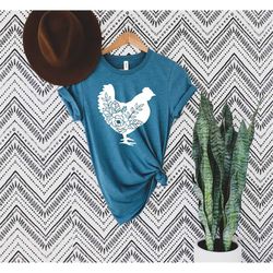 floral chicken shirt - chicken shirt - farm shirt - chicken lover shirt - women's chicken shirt - farm tees, chicken t s