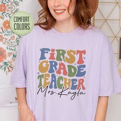 first grade teacher comfort colors shirt, 1st grade teacher custom name shirt, peace