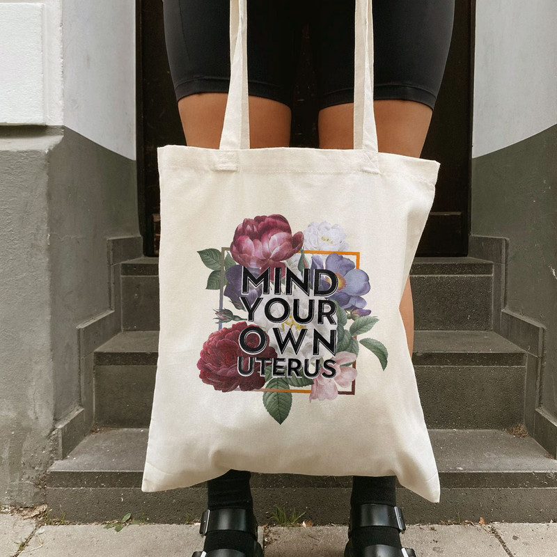 Flower Tote Bag, Mind Your Own Uterus Bag, Trendy Canvas Tote Bag, Gift For Girl, Aesthetic Tote Bag, School Bag, Vintage Bag, Reusable Tote - 10.jpg