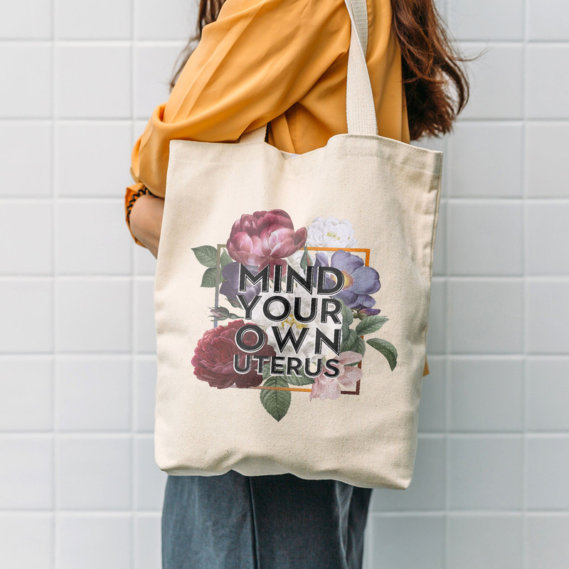Flower Tote Bag, Mind Your Own Uterus Bag, Trendy Canvas Tote Bag, Gift For Girl, Aesthetic Tote Bag, School Bag, Vintage Bag, Reusable Tote - 8.jpg