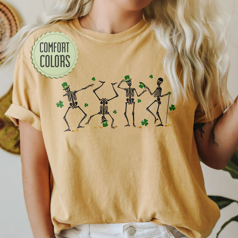 Funny St Patricks Day Shirt, Dancing Skeleton Shirt, Saint Patricks Day Gift, Lucky Irish Shirt, Shamrock Skeleton Shirt - 1.jpg