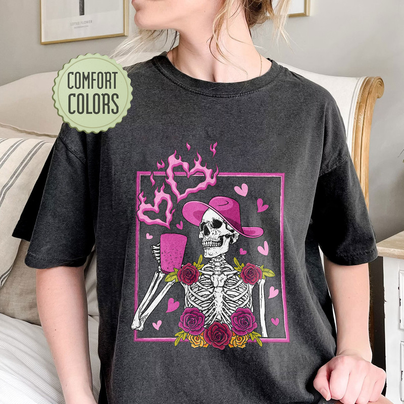 Skeleton Valentine's Day Comfort Colors Shirt, Funny Skeleton Valentines Day Shirt, Howdy Valentine Skeleton, Latte Valentine Shirt - 1.jpg