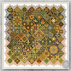 Cross Stitch Sampler Mosaic Geometric Cross Stitch Garden Yellow Cross Stitch Pattern - Folk Ethnic Design 348