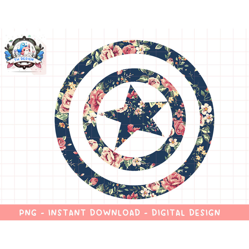 Marvel Comics Captain America Avenger Floral Shield png, sublimation.jpg