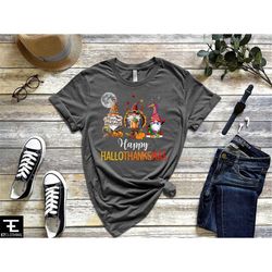 happy hallothanksmas gnomes halloween & merry christmas shirt, funny gnome shirt, halloween gnomes shirt, happy thanksg