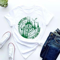 always take the scenic route camping travel adventureshirt. wild compass shirt. camp