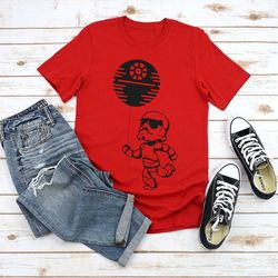 baby stormtrooper with death star balloon shirt, star wars shirt, disney men shirt ,