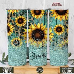 personalized sunflower tumbler - teal sunflower tumbler - sunflower tumbler gifts - tumbler with straw - personalized te
