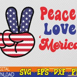 Peace Love 'Merica Digital Design Download, 4th of July Clipart, Retro Fourth of July Peace Sign Svg, Eps, Png, Dxf, Dig