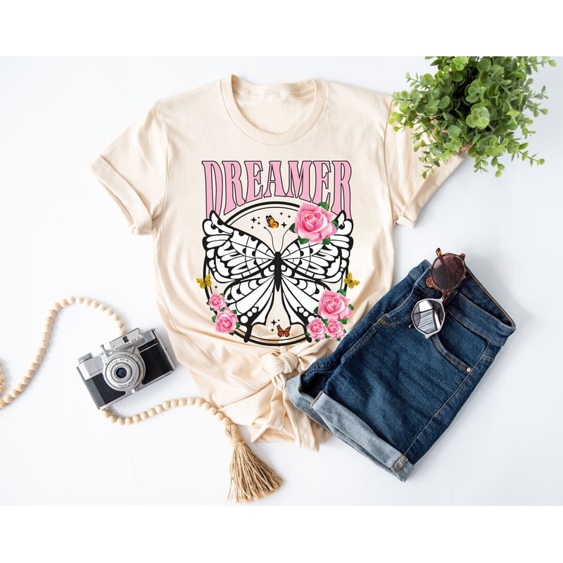 Dreamer Butterfly Shirt, Cute Shirt for Women, Vintage Shirt for Her, Butterfly Shirt, Girl Friends, Beach Shirt, Boho Shirt, Shirt for Mom - 1.jpg