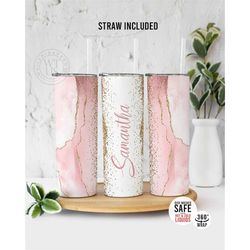 custom light pink marble tumbler with straw - colorful marble tumbler - mothers day gifts-  gifts for women, tumbler gif