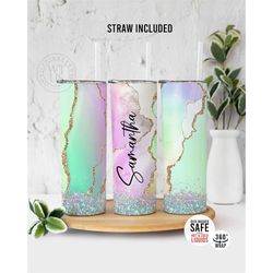 light green marble tumbler with straw - colorful marble tumbler - mothers day gifts-  gifts for women, tumbler gifts