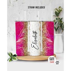 personalized pink marble tumbler - custom pink tumbler -  custom name tumbler gift - personalized skinny tumbler - mothe
