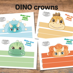 Printable dino crowns, Dino crowns kids, dino crowns, dino party, dino birthday, dinosaur party, jungle masks, printable
