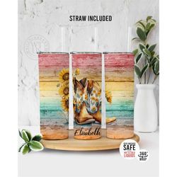 personalized sunflower boots tumbler - sunflower tumbler - sunflower tumbler gifts - tumbler with straw - personalized