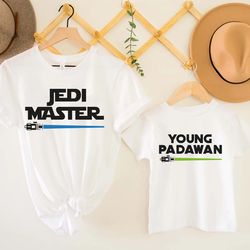 jedi master young padawan shirts, matching star wars t-shirts, jedi and padawan baby