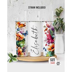custom floral  tumbler , personalized floral name tumbler , gift for her, fall name tumbler ,tumbler gift, fall tumbler