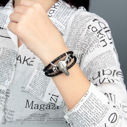 Perfect Classy and Trendy rock look bull head braided leather bracelet ad-ons on Shows(US Customers)