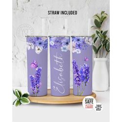 floral lavender tumbler , personalized floral name tumbler , gift for her, fall name tumbler ,tumbler gift, mothers day