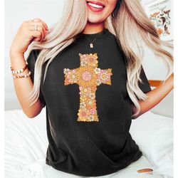 floral cross shirt,easter christian shirt,christian apparel tee,jesus easter shirt,cute easter crewneck,gift for easter,