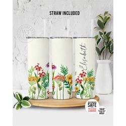 custom name tumbler , personalized floral name tumbler , custom wildflower tumbler , floral name tumbler ,tumbler gift,