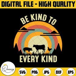 be kind to every kind vegan retro svg, vegan svg png, happy vegan cut file, svg png dxf digital download