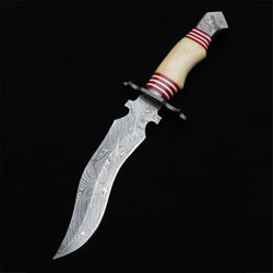 sanp tactical hunting knife  custom handmade bowie damascus steel hunting knife with leather sheath hunting mk5135m
