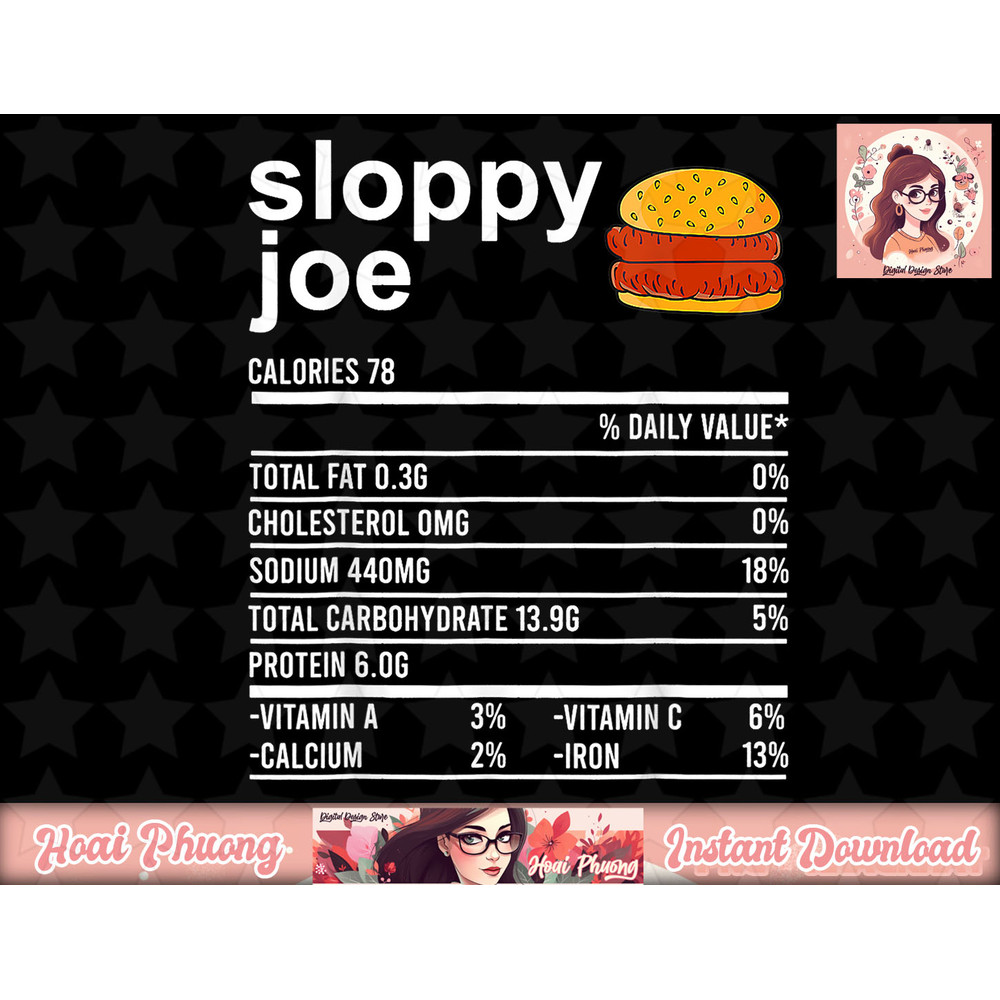 Funny Thanksgiving Food Apparel Sloppy Joe Nutrition Facts png, instant download.jpg
