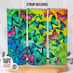 custom butterfly tumbler with straw - colorful butterfly tumbler - butterfly lover gifts- butterfly gifts for women, but