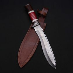 damascus hunting custom handmade knife damascus steel with leather sheath hand forged knife outdoor knife mk5239m gift