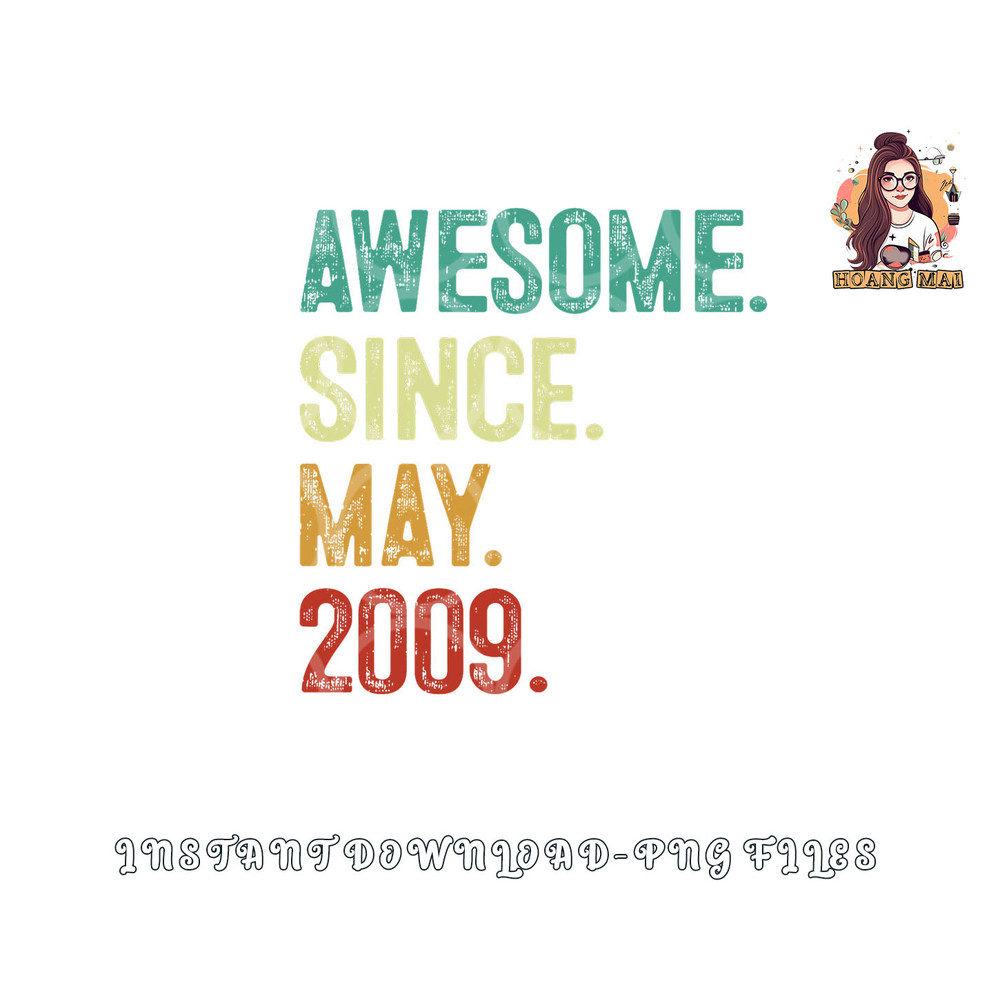 14 Years Old Awesome Since May 2009 14th Birthday png, digital download copy.jpg