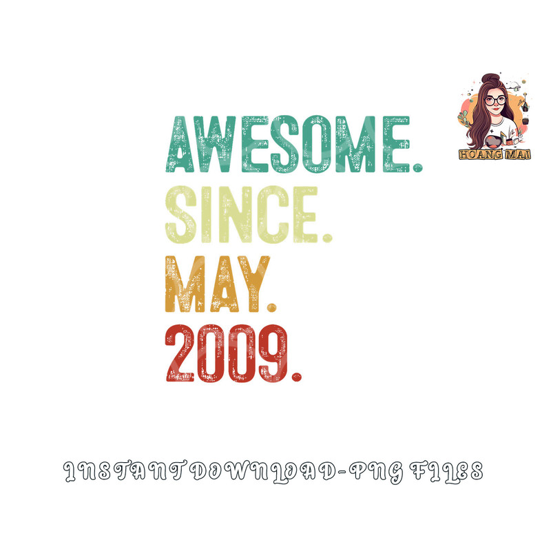 14 Years Old Awesome Since May 2009 14th Birthday png, digital download copy.jpg