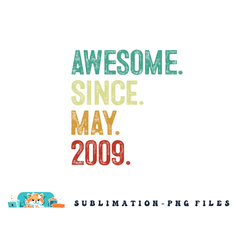 14 Years Old Awesome Since May 2009 14th Birthday png, digital download copy.jpg