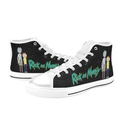 rick and morty custom adults high top canvas shoes for fan, women and men, rick and morty high top canvas shoes