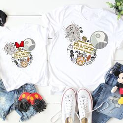 star wars mickey head shirt, mickey and minnie disney shirt, disney family and couple