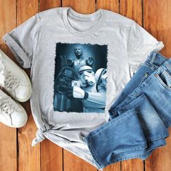 star wars storm trooper darth vader selfie,  han solo frozen in carbonite t-shirt, da