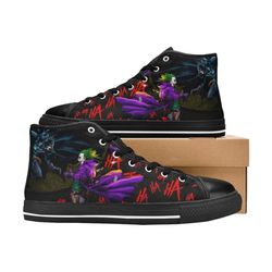 joker and batman custom adults high top canvas shoes for fan, women and men, joker and batman high top canvas shoes
