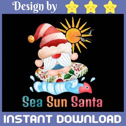 sea sun santa gnome xmas png, christmas in july png, santa png, summer vacation png, mid of year png