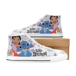 lilo & stitch custom adults high top canvas shoes for fan, women and men,lilo & stitch high top canvas shoes