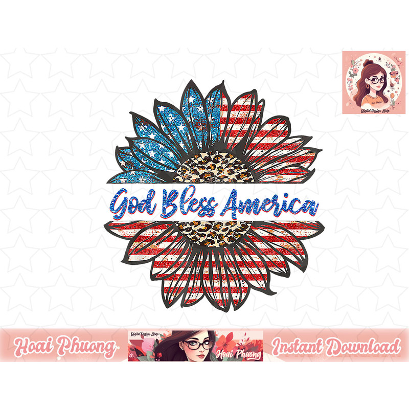 God Bless America Patriotic 4th Of July Sunflower USA Flag png, instant download.jpg
