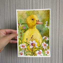 ORIGINAL watercolor Painting, Baby chick watercolor art, Animal nursery art, Child's room art
