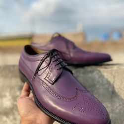Men's Handmade Purple Leather Oxford Brogue Wingtip Lace Up Derby Shoes